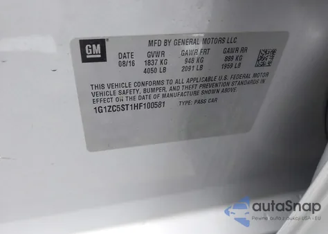 2017 Chevrolet Malibu 1Fl из США, поврежденный, VIN 1G1ZC5ST1HF100581